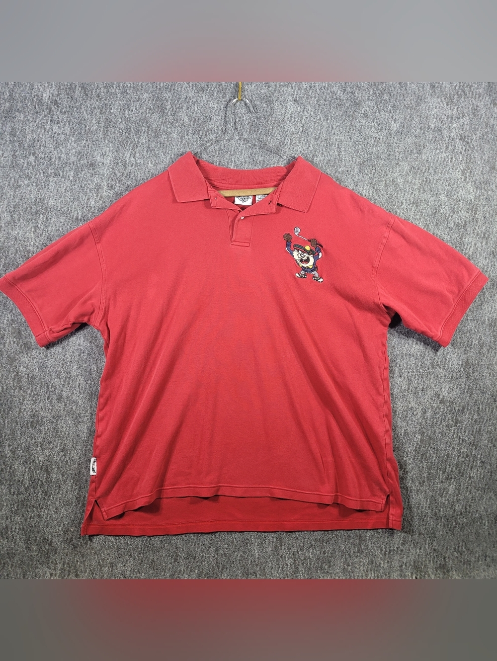 Vintage 90s Taz Tasmanian Devil Red Golf Polo Shirt Looney Tunes XXL Acme
